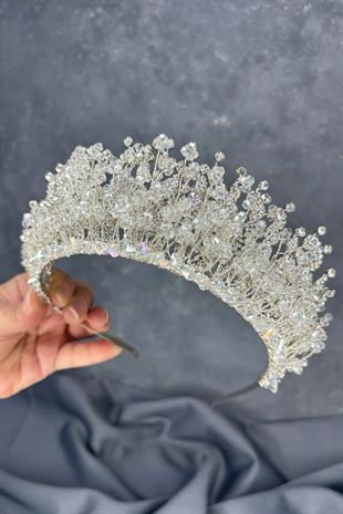 Lidan Yoğun İşlemeli Kristalli Gelin Tacı Saç Aksesuarı