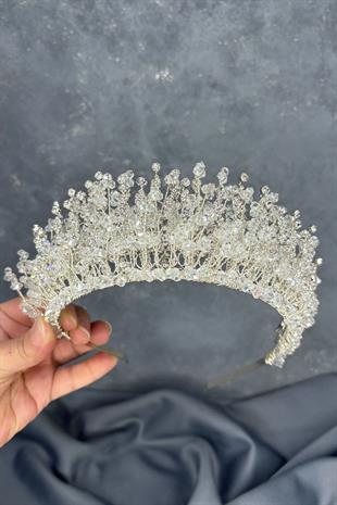 Lidan Yoğun İşlemeli Kristalli Gelin Tacı Saç Aksesuarı