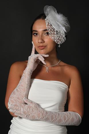 Lycra Lace Long Bridal Gloves and Voilet Wedding Hat