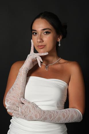 Lycra Lace Long Bridal Gloves and Flat Voilet Wedding Hat
