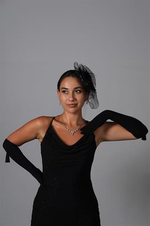 الجملة ليكرا سيندي النسيج Tasseled قفازات طويلة وقبعة الزفاف Voilet عادي