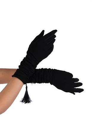 Lycra Sendi Fabric Tasseled Long Gloves and Voilet Wedding Hat