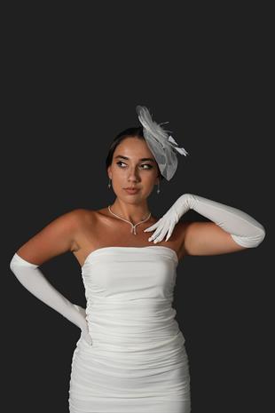 Lycra Sendi Fabric Long Gloves And Plain Voile Wedding Hat