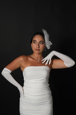 Lycra Sendi Fabric Long Gloves and Voilet Wedding Hat