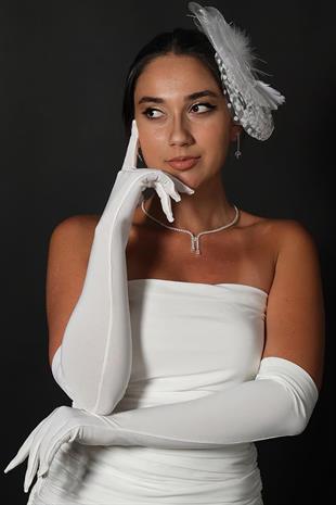 Lycra Sendi Fabric Long Gloves and Voilet Wedding Hat