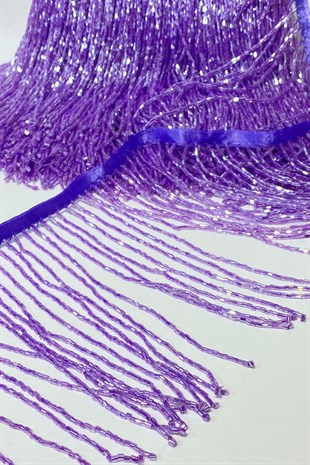 Lila Boncuklu 15 cm Saçak Püskül Şerit