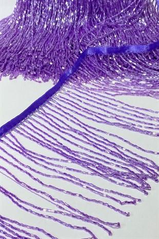 Lila Boncuklu 15 cm Saçak Püskül Şerit