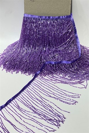 Lila Boncuklu 15 cm Saçak Püskül Şerit