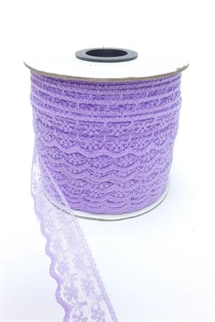 Lila Çiçek Desenli Dantel 100 Metre