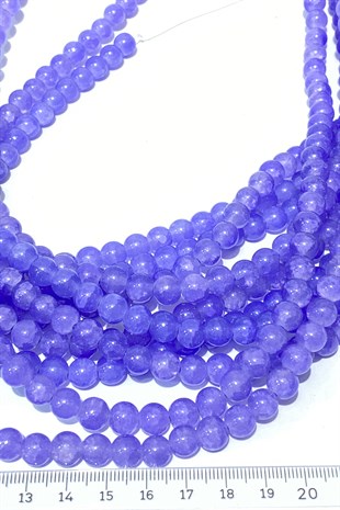 Lila Desenli Dizi Cam Boncuk 8 mm