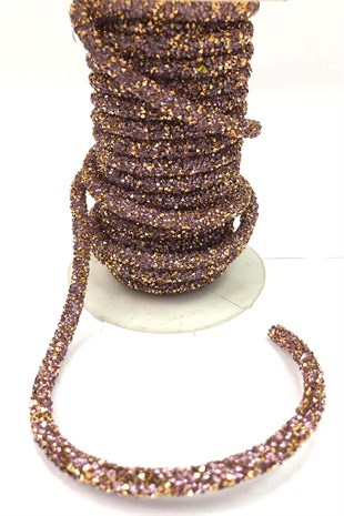 شريط أنبوب مطرز بخرز ليلك ذهبي