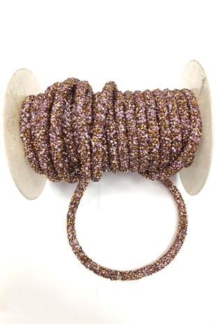 شريط أنبوب مطرز بخرز ليلك ذهبي