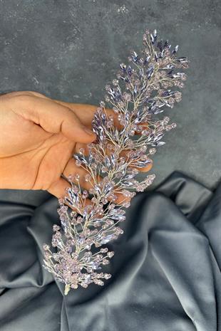 Lila Hera Kristal Boncuklu Gelin Kına Tacı Saç Ve Türban Aksesuarı