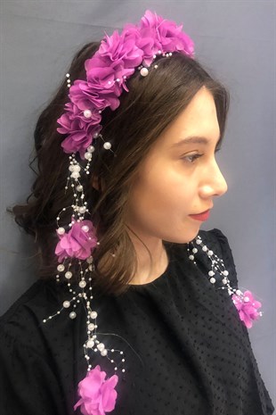 Lila Lazer Çiçekli Taç