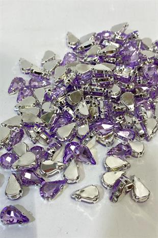 Lila Metal Kasalı Damla Beyoğlu Taşı Dikme boncuk 10 Adet