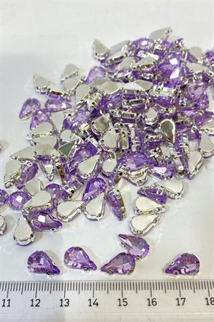 Lila Metal Kasalı Damla Beyoğlu Taşı Dikme boncuk 10 Adet