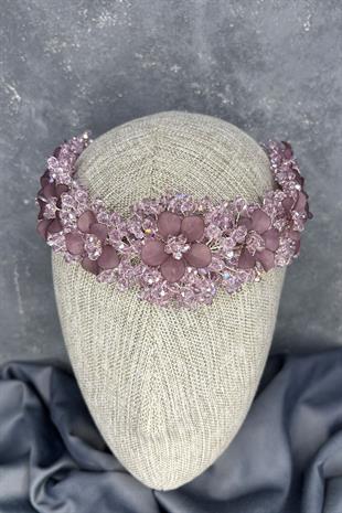 Lila Nileda Kristal Boncuklu Gelin Kına Tacı Saç Aksesuarı