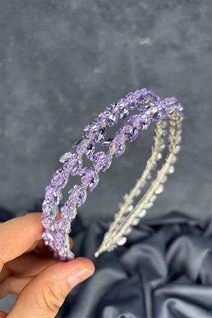 Lilac Color Double Row Stone Lea Bridal Hair Accessory Bridal Henna Crown