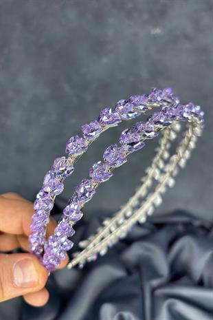 Lilac Color Double Row Stone Lea Bridal Hair Accessory Bridal Henna Crown