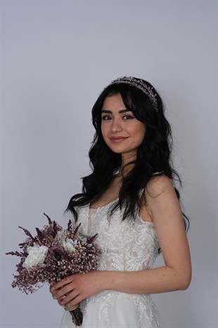 Lila Talya Çift Sıralı Boncuklu Gelin Kına Tacı