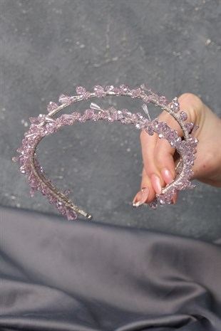 Lila Talya Çift Sıralı Boncuklu Gelin Kına Tacı