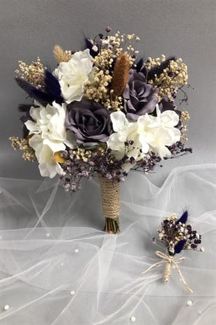 Lilac And White Hydrangea Bridal Bouquet And Boutonniere