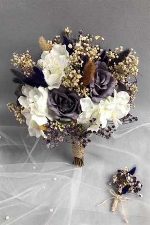 Lilac And White Hydrangea Bridal Bouquet And Boutonniere