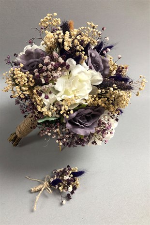 Lilac And White Hydrangea Bridal Bouquet And Boutonniere