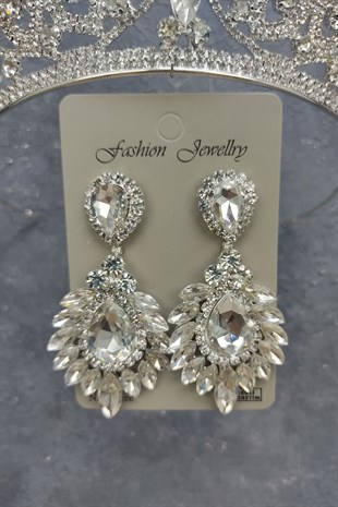 Lilya Model Gelin Tacı Ve Damla Mekik Taşlı Küpe