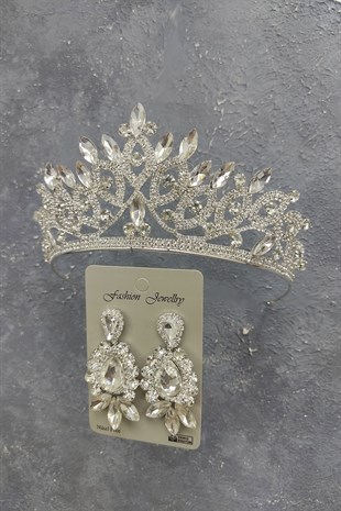 Lilya Model Gelin Tacı Ve Mekik Damla Taşlı Küpe