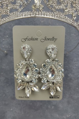 Lilya Model Gelin Tacı Ve Mekik Damla Taşlı Küpe