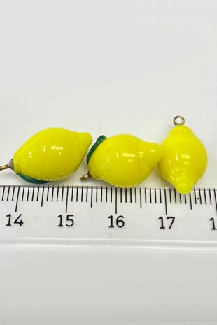 Lemon Patterned Glass Bead Pendant Yellow 1 Pcs