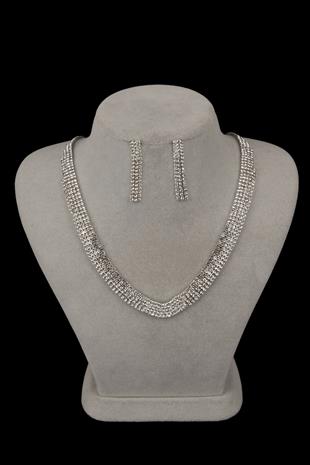  Linda Crystal Stone Evening Necklace and Earring Set