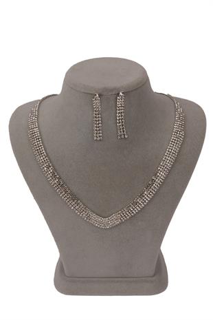 Linda Taşlı Abiye Kolye Küpe Seti Ve İnce Yaprak Gelin Tacı