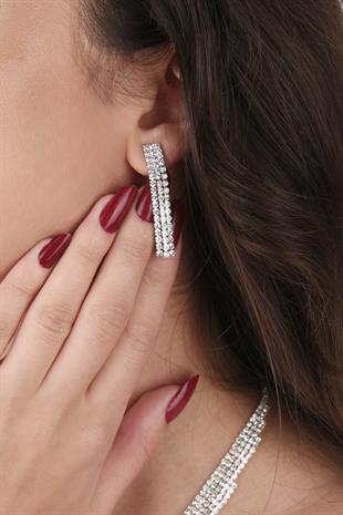 Linda Taşlı Abiye Kolye Küpe Seti Ve Lale Gelin Tacı