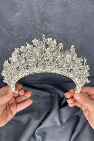 Livana Yoğun İşlemeli Mineli Gelin Tacı Saç Aksesuarı