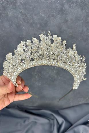 Livana Yoğun İşlemeli Mineli Gelin Tacı Saç Aksesuarı