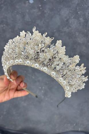 Livana Yoğun İşlemeli Mineli Gelin Tacı Saç Aksesuarı