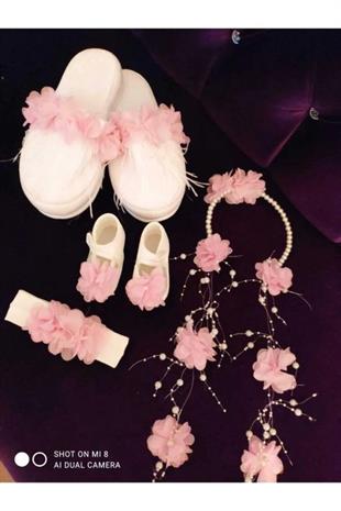 Lohusa Pembe Taç Terlik Set