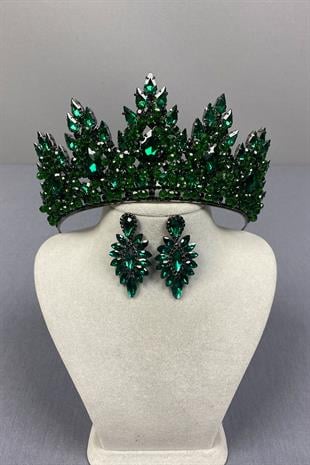 Lotus Bead Embroidered Bridal Henna Crown and Shuttle Earring Set