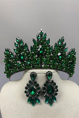 Lotus Bead Embroidered Bridal Henna Crown and Shuttle Earring Set
