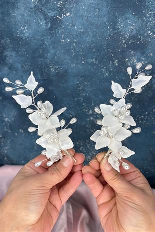 Luna Sedef Reçine 2 Li Saç Ve Türban Gelin Aksesuarı