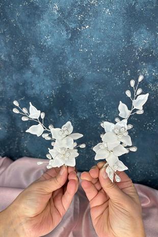 Luna Sedef Reçine 2 Li Saç Ve Türban Gelin Aksesuarı