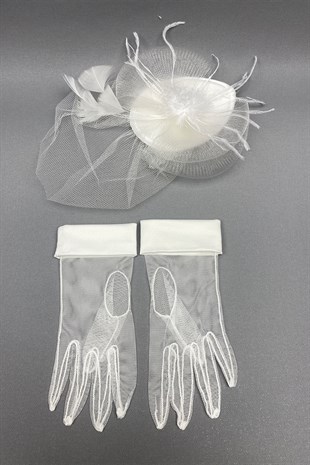 Cuffed Bridal Gloves and Wedding Hat Face Veils