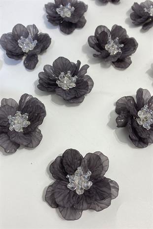 ماتي رمادي أم اللؤلؤ ورقة كريستال مطرز بروش اللؤلؤ