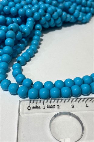 Mat Mavi Desenli Dizi Cam Boncuk 8 mm