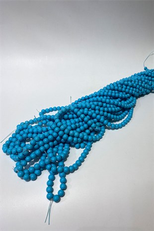 Mat Mavi Desenli Dizi Cam Boncuk 8 mm