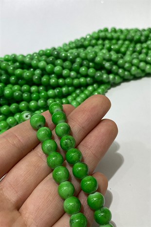 Mat Yeşil Desenli Dizi Cam Boncuk 8 mm