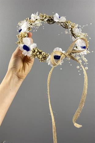 Mavi  Bahar Dalı İncili Ve Cipsolu Dış Çekim Gelin Tacı