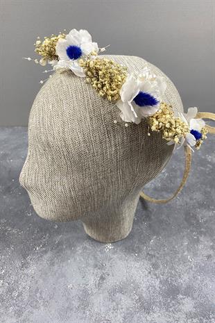 Mavi  Bahar Dalı İncili Ve Cipsolu Dış Çekim Gelin Tacı